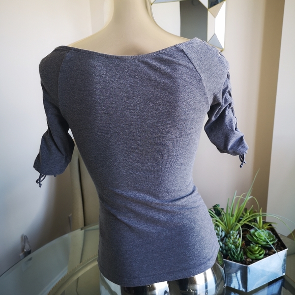 H&M Grey Scoop Neck Lace Up Sleeves - Picture 3 of 4